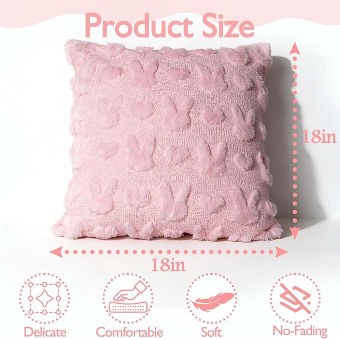 ONFAON Easter Decorations-Easter Pillow Covers 18x18 inch Set of 2 Soft Plush Faux Wool Pink Throw Pillows for Bedroom Sofa Holiday Festivals Home Decor