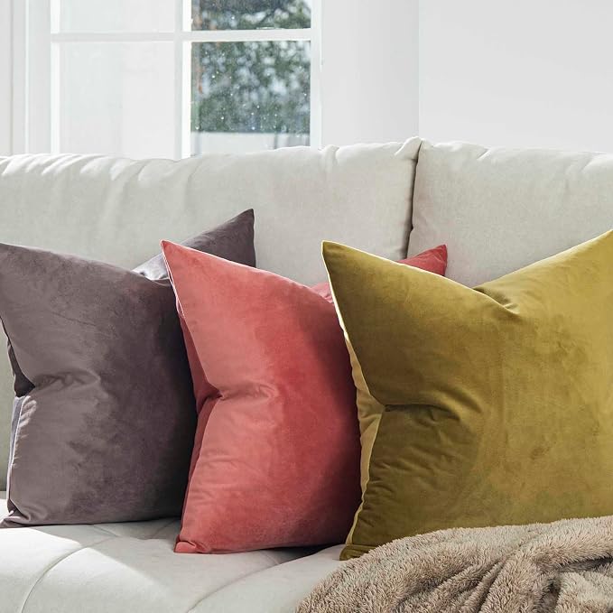 Coral Decorative Velvet Throw Pillow Covers 24x24 inch Set of 2 with Zipper Luxury Soft Solid Square Cushion Covers Case for Sofa Couch Bed Living Room