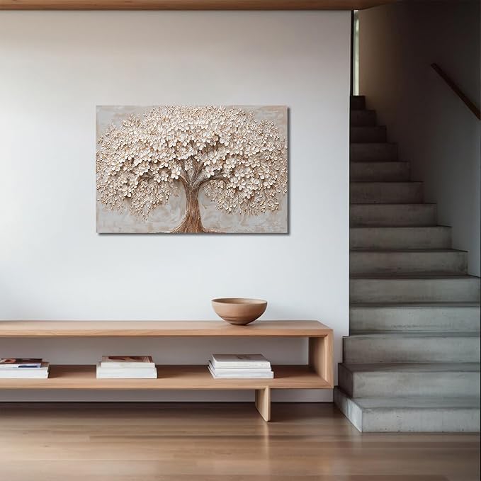Canvas Wall Art Decor Prints Modern Botanical Wall Art Pictures for Living Room Tree of Life Wall Art Decor White Flower Wall Art Prints Canvas Art Wall Decor Artwork for Walls Bedroom Office Decor 24" X 36"