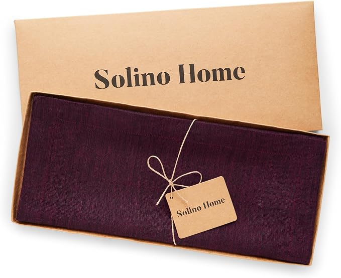 Solino Home 100% Pure Linen Table Runner Burgundy Woven, Athena 14 x 72 in | a graceful centrepiece for dining and gatherings, European flax fibres, timeless understated style, soft, OEKO-TEX Certified