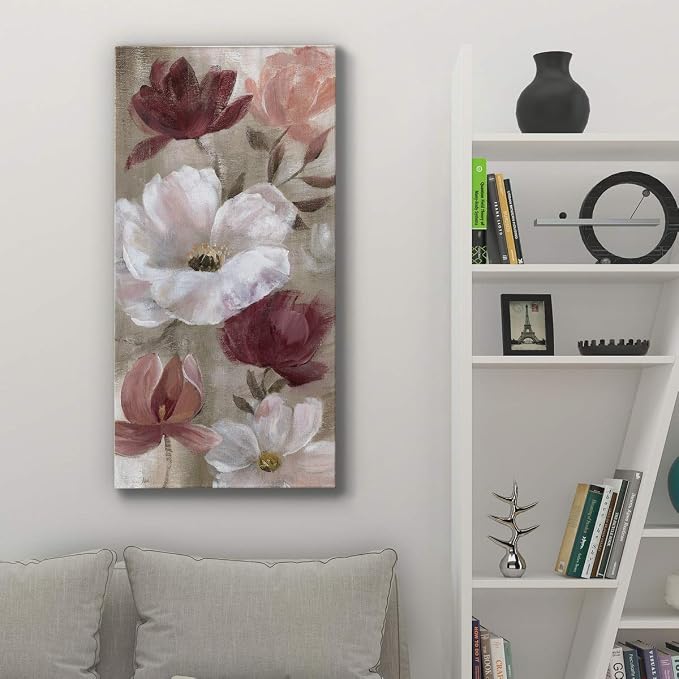 Renditions Gallery Canvas Flower Wall Art Home Paintings & Prints Colorful Rose Garden Glam Modern Romantic Botanical Artwork Decorations for Bedroom Office Kitchen - 12"x24" LT43