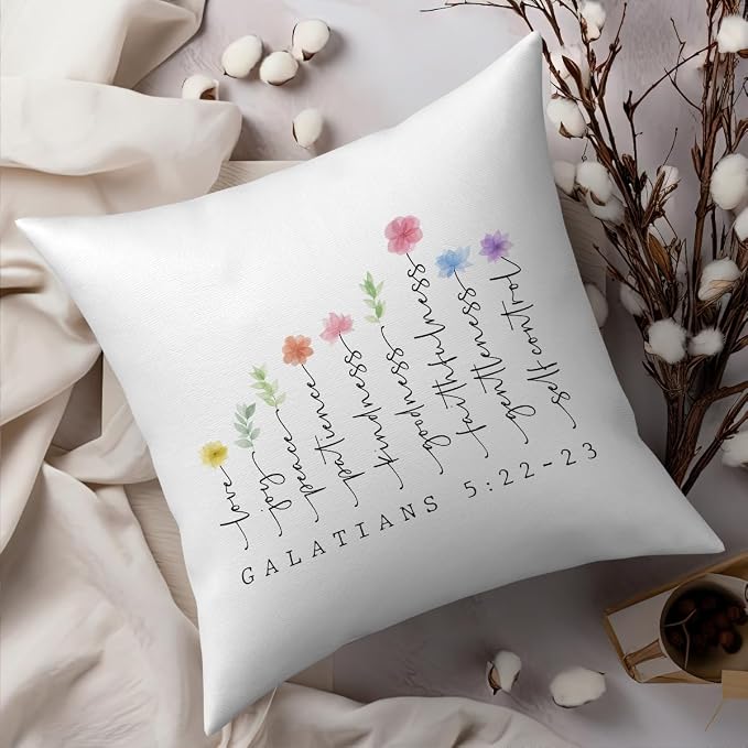 Fokongna Bible Verse Pillowcase 5:22-23 The Fruit Christian Faith Decor Script 18 x 18 Inch Throw Pillow Covers for Bedroom Living Room Couch Bed Sofa, Floral Decor Pillowcase