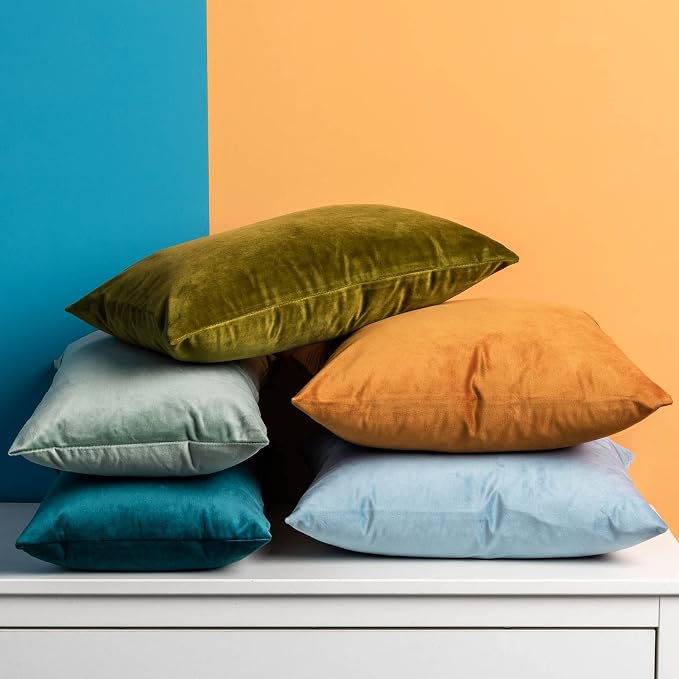 Throw Pillow Covers Set of 2 Velvet Cushion Covers 14x14,Olive Green