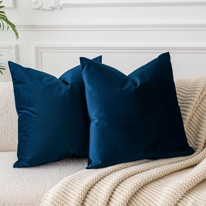 JUSPURBET 22x22 Decorative Velvet Throw Pillow Covers Set of 2,Navy
