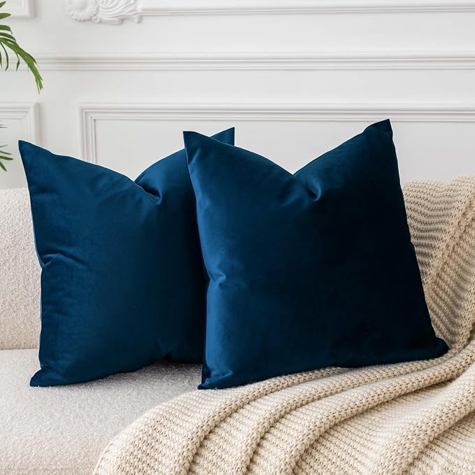 JUSPURBET 16x16 Velvet Throw Pillow Covers Set of 2 for Couch Sofa Bed,Navy