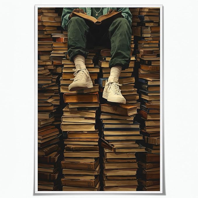 KAQNMY Black People Poster Vintage Books Artwork Print 16x24 Inch Unframed | Library Wall Art African American Wall Art Dark Academia Poster for Dorm Living Room Bedroom Apartment Reading Nook Decor