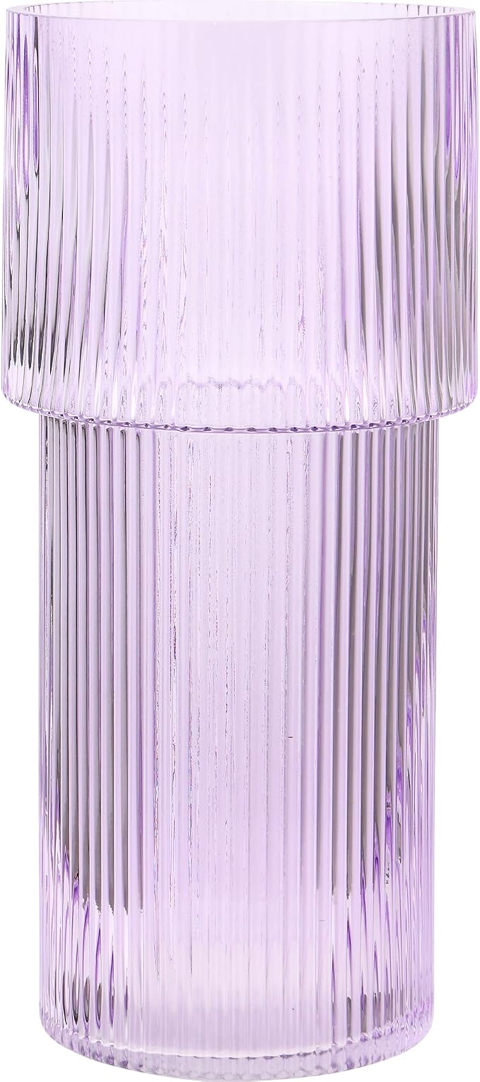 Purple Glass Vase, 12 Inches Tall Vase for Flowers, Large Flower Vases for Bouquet, Modern Purple Glass Vases for Living Room, Dining Table, Office, Entryway, Mantle, Shelf, Wedding Gifts
