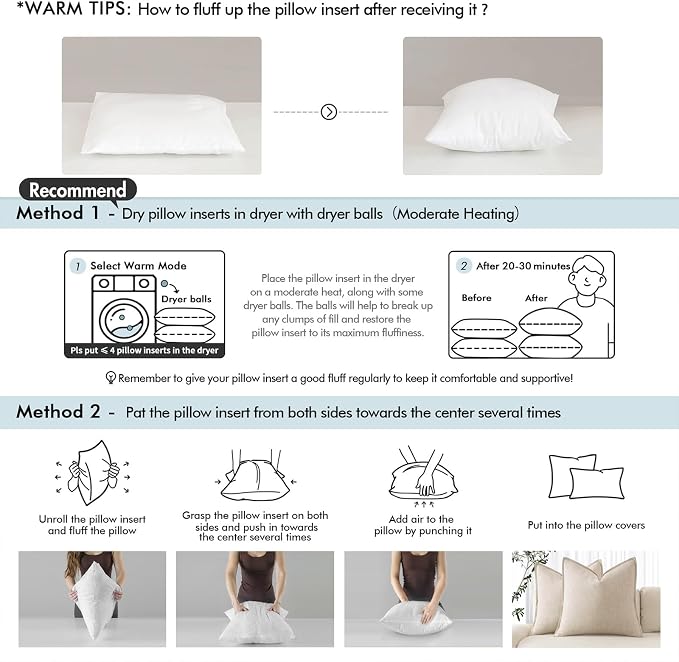 MIULEE 24x24 Euro Pillow Inserts 2 Pack,Feather Mix Polycotton Pillows | Cotton Fabric, Decorative Throw Pillows for Couch Bed Sofa