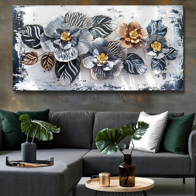 Large Floral Wall Art Decor Elegant Flower Framed Canvas Print Wall Décor for Living Room, Bedroom, Dining Room, and Home Office Modern Textured Ready to Hang - 24"x48"