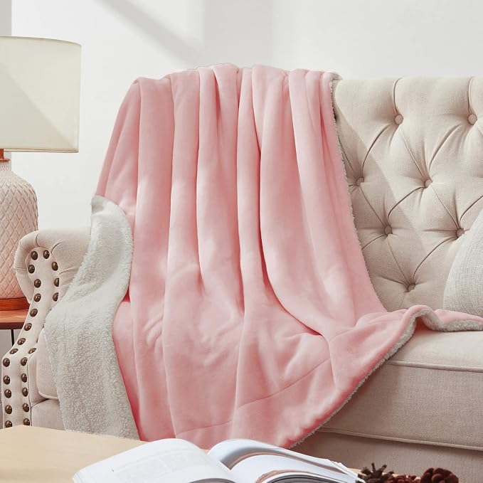 Walensee Sherpa Fleece Blanket (King Size 108”x90” Pink) Plush Throw Fuzzy Super Soft Reversible Microfiber Flannel Blankets for Couch, Bed, Sofa Ultra Luxurious Warm and Cozy for All Seasons
