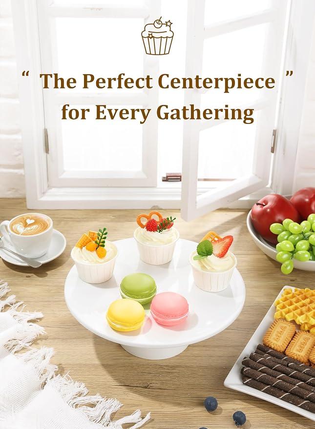 Porcelain Cake Stand, 10 in Round Cake Display Pedestal Stands, White | Round Dessert Stand, For Cakes, Cupcakes & Pastries, For Birthday Parties, Weddings & Baby Showers, Fits Cakes Under 8''