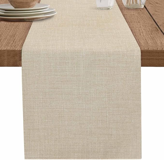 Beige Linen Bottom Table Runner 13x36 Inches Long Solid Color Farmhouse Cotton Linen Table Runner Burlap Style Farmhouse for Dinner Party Tabletop Decorations