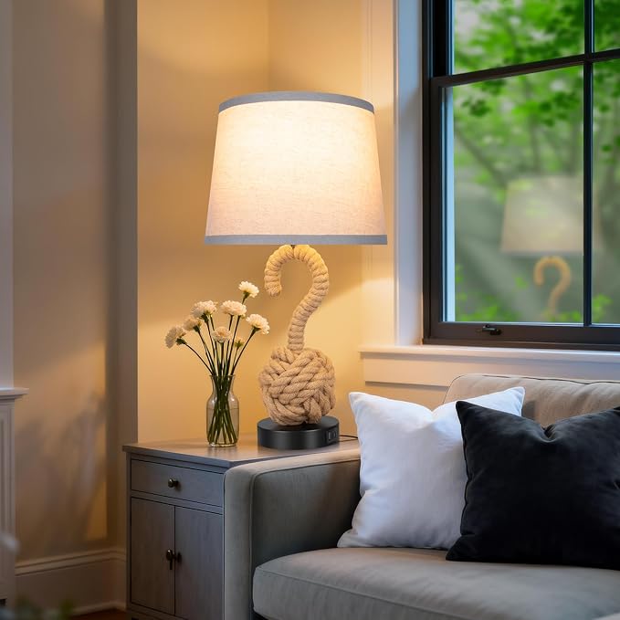 vallerico 22" Rope Table Lamp Set of 2, Boho Table Lamps for Night Stands