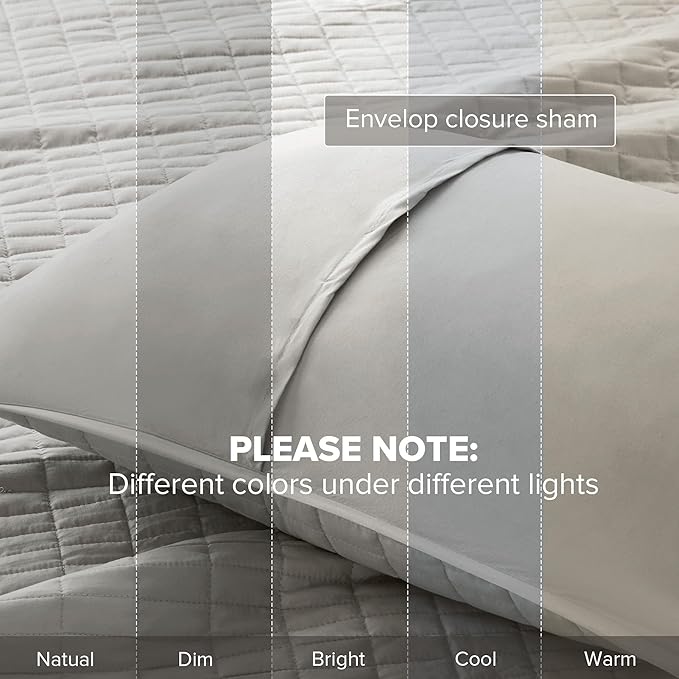 Comfort Spaces Kienna Twin Quilt Bedding Set 2 Piece, 66"x 90" Grey | Soft Cozy Lightweight Summer Twin XL Coverlet for College Dorm, Quilted Extra Layer, Modern Casual Bedroom Decor, OEKO-TEX