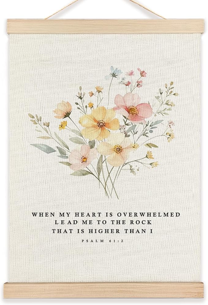 LZYRF Boho Floral Christian Wall Decor, Psalm 61:2 Bible Verse Religious Wall Decor for Church Prayer Room Office, 12x16 Inch