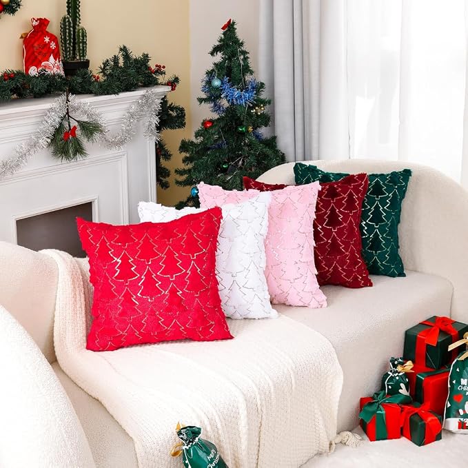 VAKADO Christmas Pillow Covers 18x18 Set of 2 Red Decorative Xmas Embroidered Throw Cushion Cases Holiday Soft Home Decor for Bedroom Sofa Chair Porch Winter