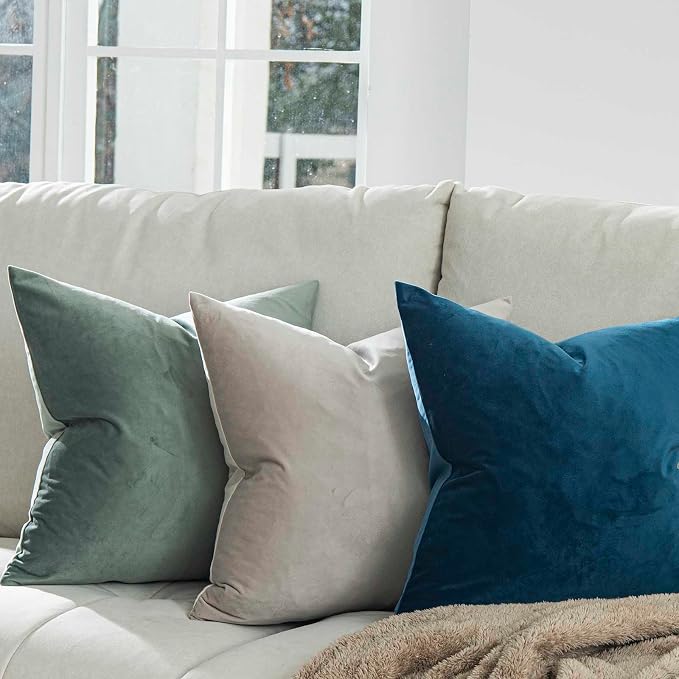 Light Navy Decorative Velvet Throw Pillow Covers 16x16 inch Set of 2 with Zipper Luxury Soft Solid Square Cushion Covers Case for Sofa Couch Bed Living Room