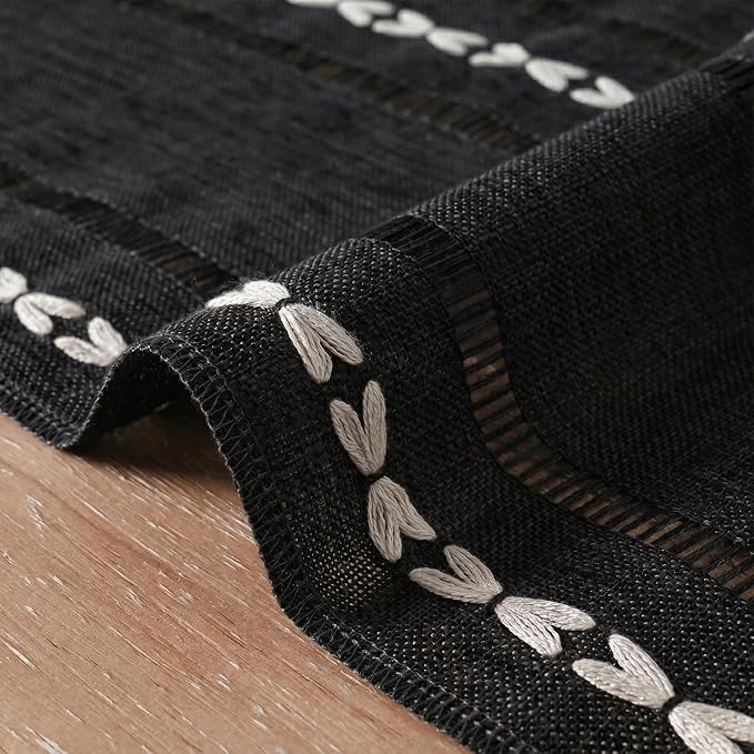 Artoid Mode Black Rustic Cotton Linen Table Runner, Seasonal Halloween Embroidered Hollow Kitchen Dining Table Decoration for Home Party Decor 13x72 Inch