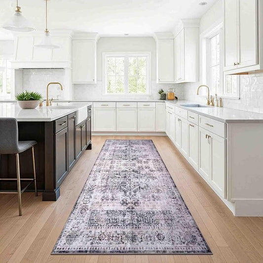 Machine Washable Area Rug, Soft & Durable, Non-Slip, Stain Resistant Rug for Bedroom, Living Room, Dining Room, High Traffic Areas. (Grey/Soft Taupe, 2.5' X 10')