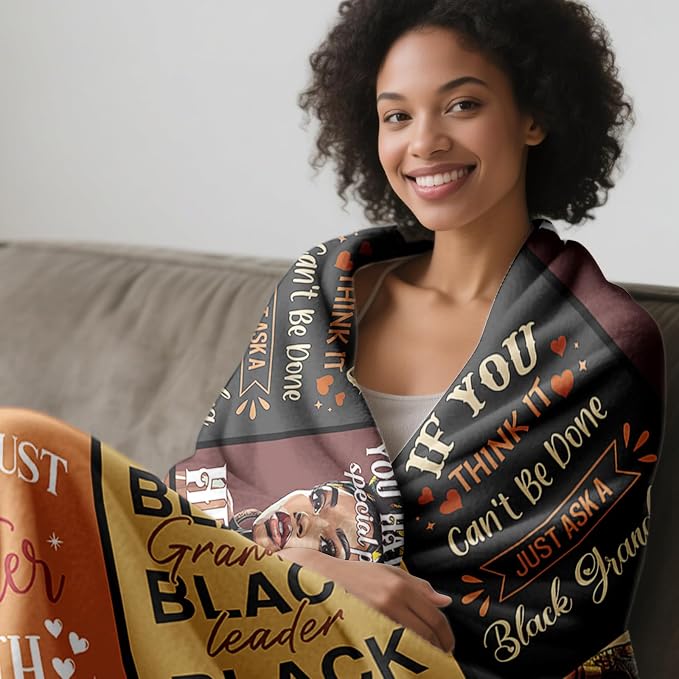 African American Grandma Gifts Blanket 60"X50", Black Grandma Birthday Gifts, Afro Encouragement Inspirational Gift Idea for Nana Women Mother's Day