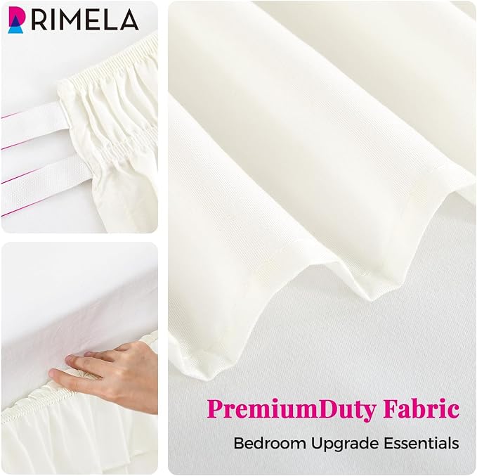 RIMELA Queen Size Ruffle Bed Skirt 18 Inch Drop - Cream White Double Layered Wrap Around Dust Ruffle, Romantic Cute Design Bedskirt with High-Density Fabric, Soft Stretchy, Easy Install for Queen Bed