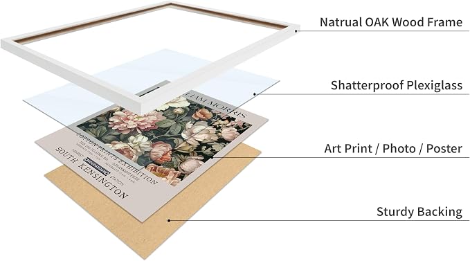 Poster Master William Morris Poster - Pink Peonies Print - Flower Art - Botanical Art - Exhibition Illustration - Textile Pattern Illustration - Floral Illustration - Aesthetic Office or Bedroom Decor - 11x14 White Framed