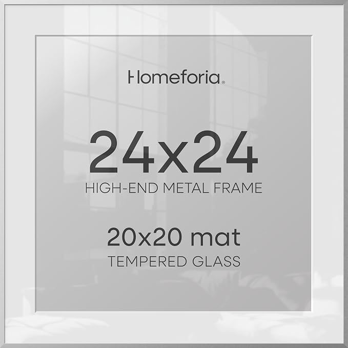 Homeforia 24x24 Silver Picture Frame, High-End Metal, 20x20 Mat, Glass