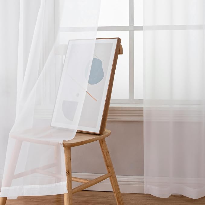 Simplebrand Rod Pocket Top Solid Voile Sheer Curtains for Bedroom, 54 Inch Length Drapes Set of 2, Lightweight and Light Filtering Elegant White Curtains Panels Window Treatment, 42W×54L, White