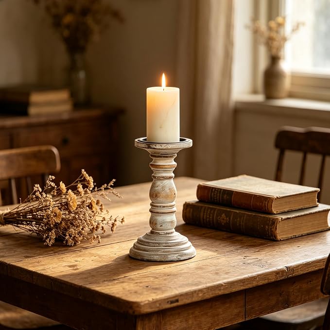 Hosley Set of 2 High Wood Candle Holder 8 Inch High for Pillar Wax Candles Flameless Candle. Distress Finish Candleholder. Ideal Gift for Wedding Party Home Spa Reiki Aromatherapy Candle Gardens O4