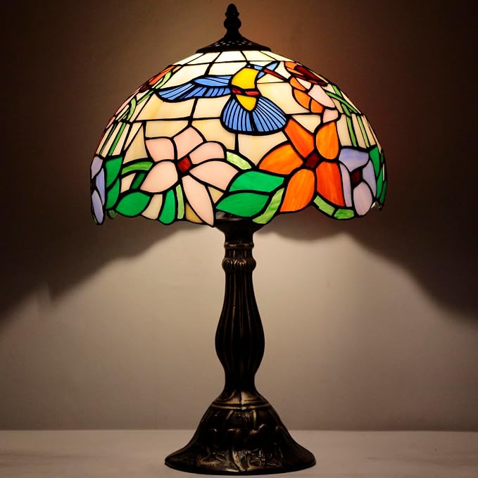 WERFACTORY Tiffany Lamp Stained Glass Lamp Hummingbird Bedside Table Lamp