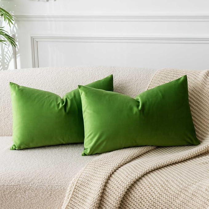 JUSPURBET 16x24 Lumbar Velvet Throw Pillow Covers Set of 2,Apple Green