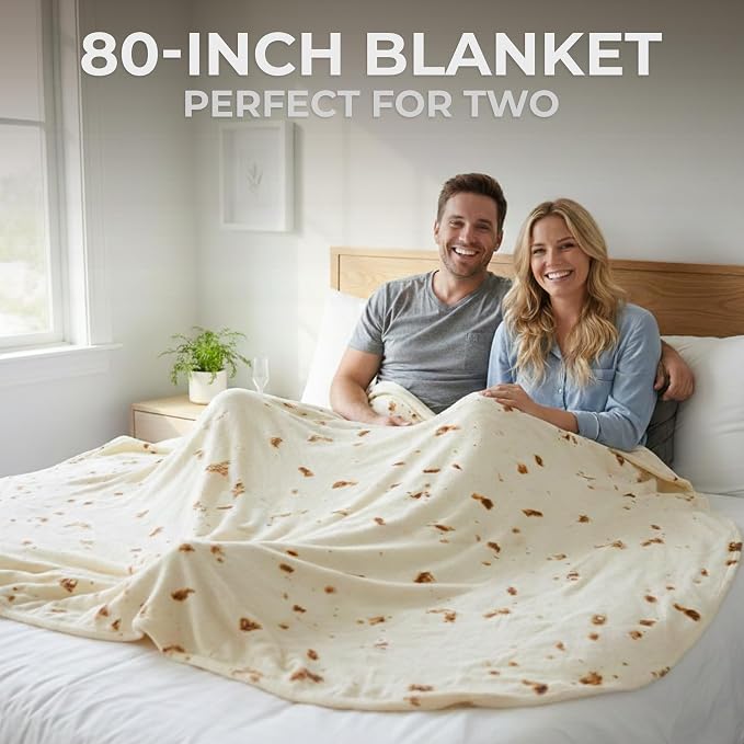Zulay Kitchen Burrito Tortilla Throw Blanket - Giant Double-Sided Tortilla Blanket for Adult and Kids - 285 GSM Funny Soft Food Blanket - Flannel Round Taco Blanket - (80" Double Sided)