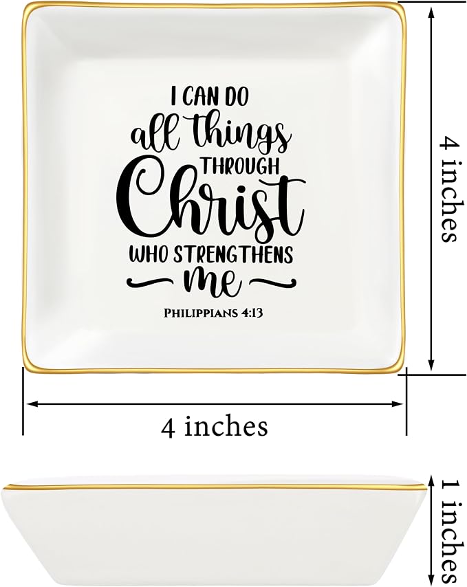 JoycuFF Inspirational Christian Gifts for Women Friends Faith Ring Dish