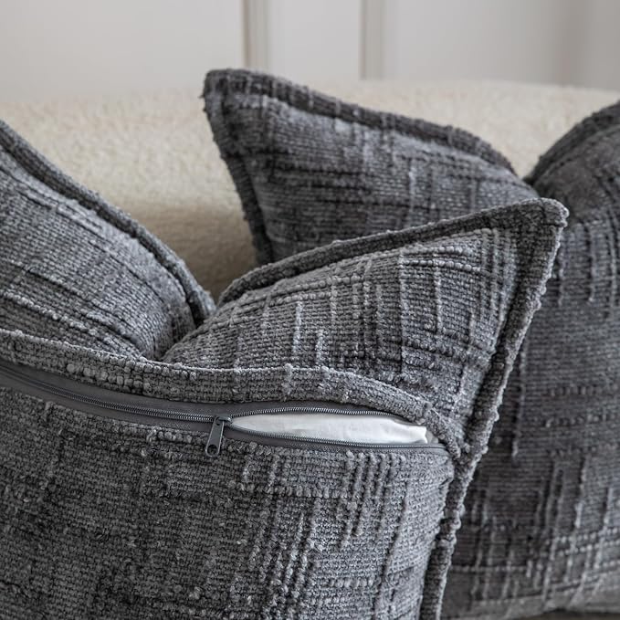 MADIZZ Pack of 2 Chenille Throw Pillow Covers 24x24 Inch Dark Grey Soft Neutral Decorative Throw Pillows for Couch Sofa Boho Accent Cushion Covers Modern Farmhouse Home Decor for Bedroom Living Room