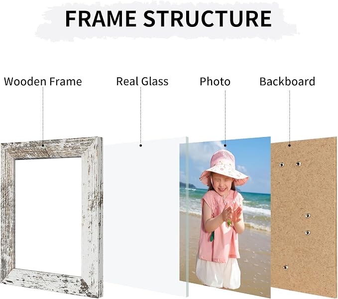 4x6 Collage Picture Frames Set of 2, Rustic Wooden Real Glass Vertical Hanging 3 Opening 4 by 6 Photo Frame, Distressed White