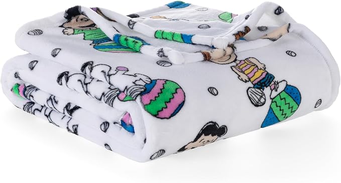 Berkshire Peanuts® VelvetLoft® Cute Character Snoopy Plush Blanket,Easter Gang 2025 White,Full/Queen 90 in x 90 in (Official Peanuts® Product)