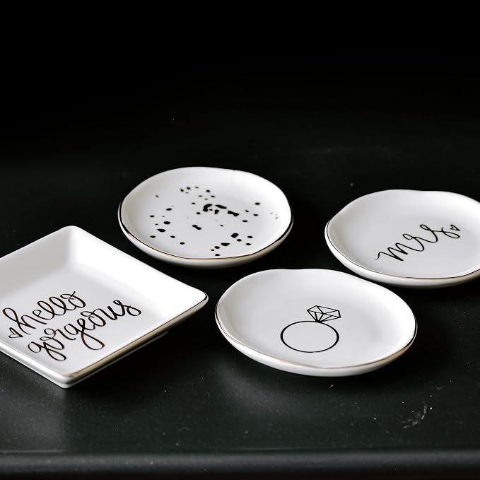 Sweet Water Decor Ring Jewelry Dish Tray | Great for Her Engagement Engaged Ring Dish Holder Bride Ring Holder Gold Ceramic Trinket Tray Wedding Accessories