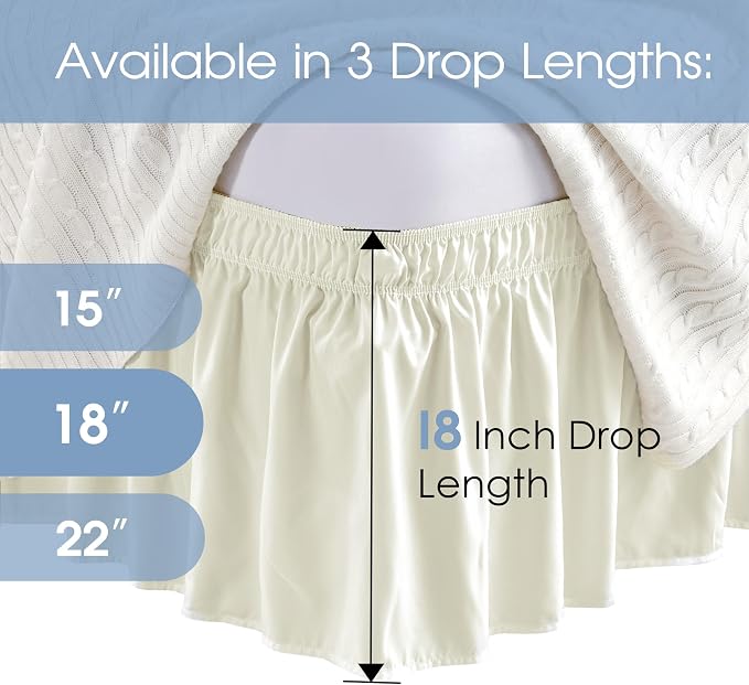 FreshCulture Queen Bed Skirt, Elastic Wrap Around Bed Skirt Queen Size, Bed Skirts for Adjustable Bed, Easy Fit with 18 Inch Drop Length, Hotel Quality Dust Ruffle for Queen Bed (Ivory)