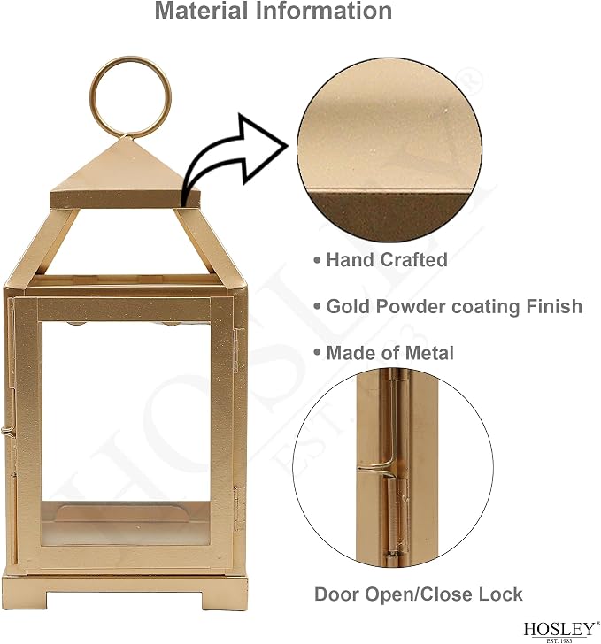 Hosley 12 Inch High Clear Glass and Iron Classic Style Lantern Ideal Gift for Festivities Parties Weddings Aromatherapy and Spa Settings-Gold