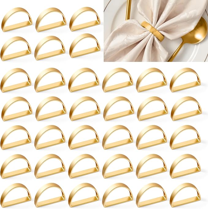 APTWOW Gold Napkin Rings Set of 200, Thanksgiving Christmas Table Decor | Semicircle, Metal, Gold Napkin Rings Bulk, Fall Napkin Rings for Dinner Table Decor, Wedding, Banquet, Valentines Day