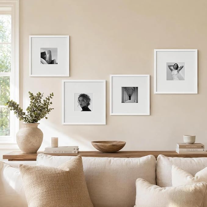 18x18 Poster Frame-White, 8x8 Mat,Engineered Wood,Polished Plexiglass