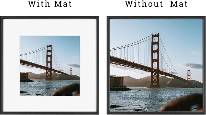 Frametory 12x12 Black Aluminum Metal Picture Frame Mat for 8x8 Glass