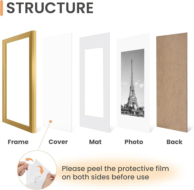 upsimples 11x14 Picture Frame, Gallery Wall Frames Set of 5, Gold | Photo Frame Collage Wall Decor, 11 x 14 Frame, 8x10 Frame with Mat for Family, Baby, Hallway, Diamond, Wedding