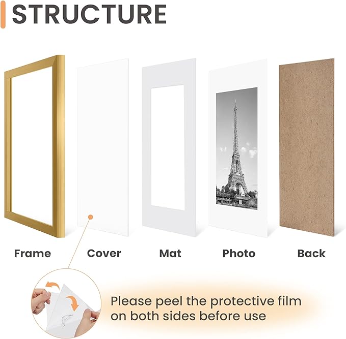 upsimples 8x10 Picture Frame Set of 5, Display Pictures 5x7 with Mat or 8 x 10 Without, Wall Gallery Photo Frames, Gold (Pack of 3)