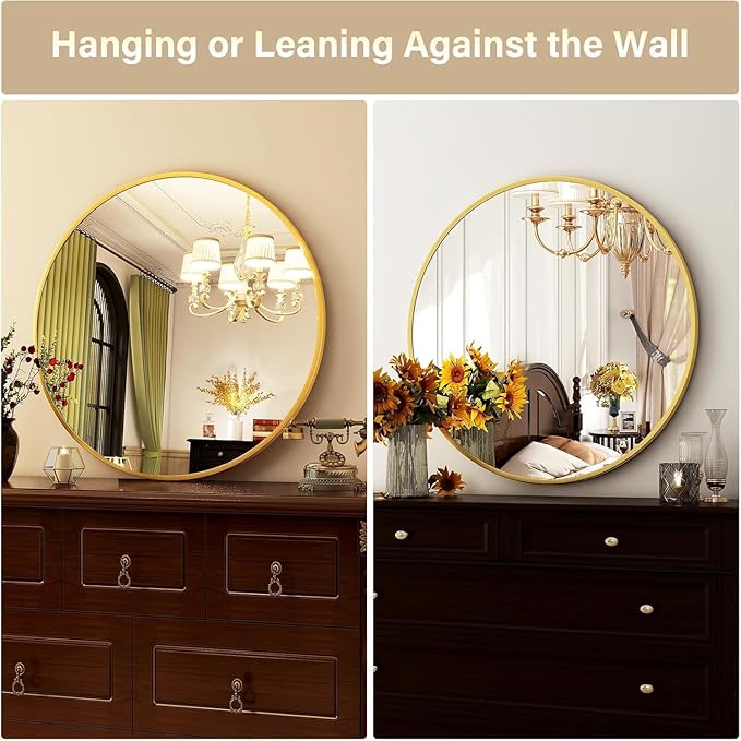 HARRITPURE Round Mirror 36 Gold Wall Mounted Circle Mirrors | Vanity Mirror with Aluminum Alloy Frame, Modern Decoration for Bathroom, Living Room, Vanity, Bedroom, Entryway