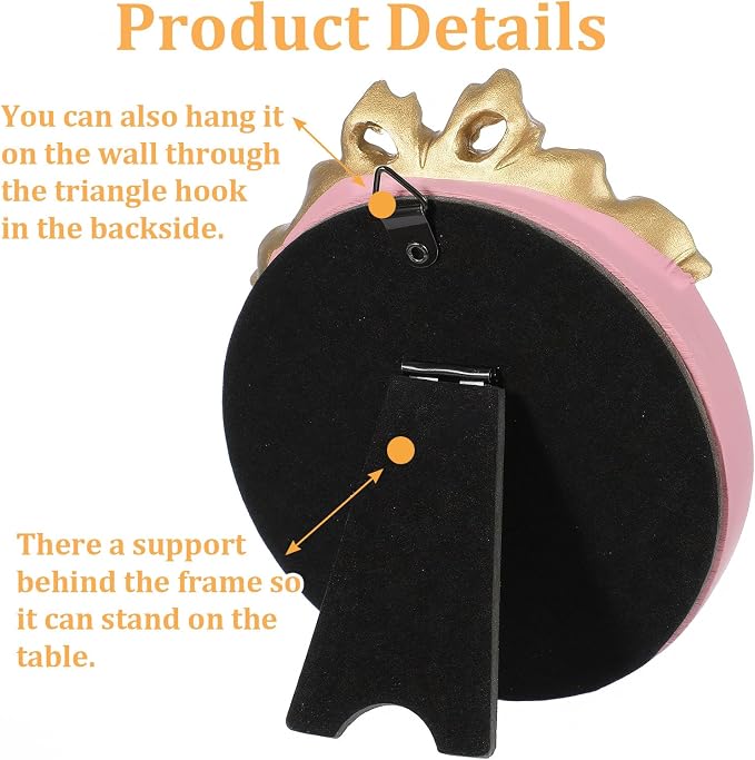Xthrotsenk Small Desk Mirror 4.2'' Pink Vintage Makeup Wall Mirror Traditional Roundness Table Mirrors with Resin Frame Decorative Hanging Mirrors for Bedroom Bathroom Tabletop Wall