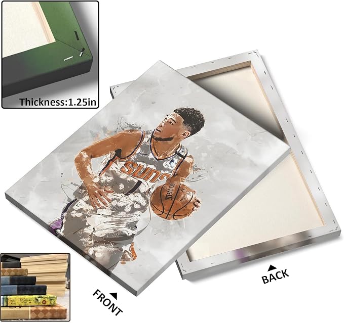 Devin Booker Basketball Canvas Wall Art, Sports Player Poster, 24x30 Inch | Abstract splash ink athletic artwork, motivational sports wall decor for teen boys room, bedroom, living room, gym or office