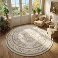 GarveeHome 4ft Round Rug for Nursery Vintage Floral Floor Carpets | Leaf Flower Bordered Throw Rugs for Living Room Machine Washable Non-Slip Brown Botanical Area Rug for Bedroom Dining Room