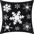 BRAWARM Christmas Pillow Cover 20 X 20 Inches, Black Snowflake Embroidered Pillow Cover, Soft Velvet Decorative Throw Pillow for Couch Bed Sofa Living Room Home