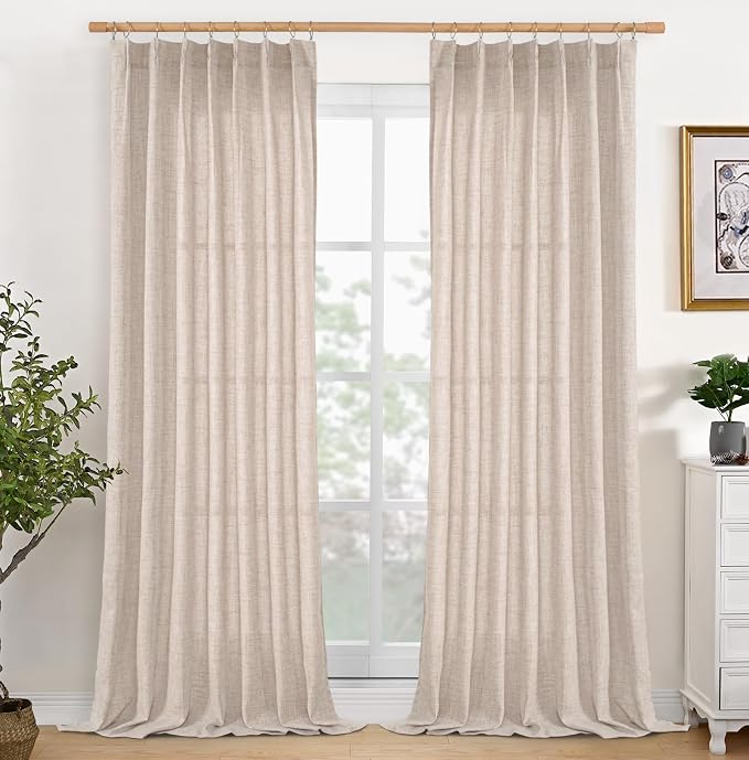 YoungsTex Natural Linen Back Tab Curtains 84 Inch Length 2 Panels - Light Filtering Drapes Rustic Semi Sheer Window Treatments for Living Room Bedroom, 40 X 84 Inch